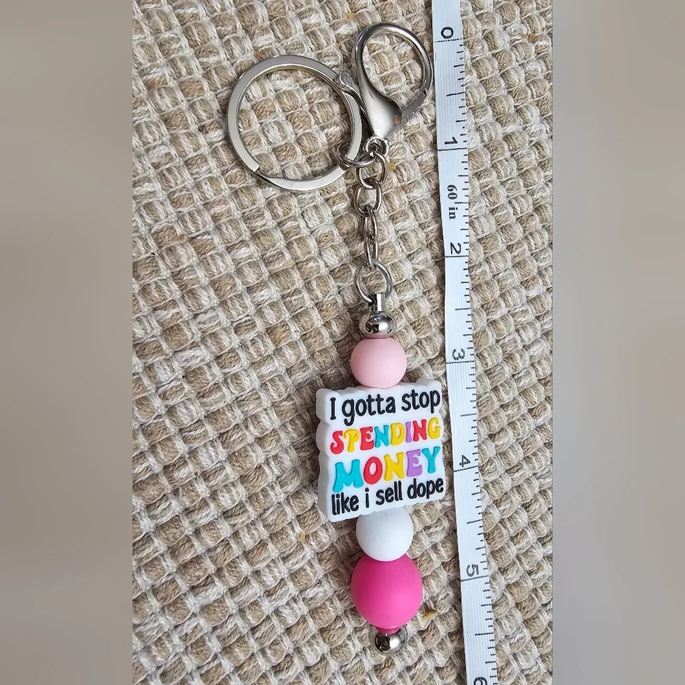 I Gotta Stop Spending Money Funny Silicone Beaded Handmade Keychain NWOT - Picture 4 of 5
